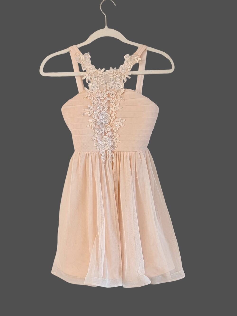 Sequin Hearts Girls 12 Blush Pink Tulle Lace Formal Party Dress
